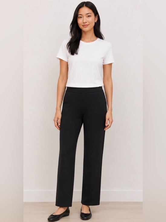 Eileen Fisher Pants - Eileen Fisher Pull On Style Straight Leg Ponte Pants Deep Black Small Petite
